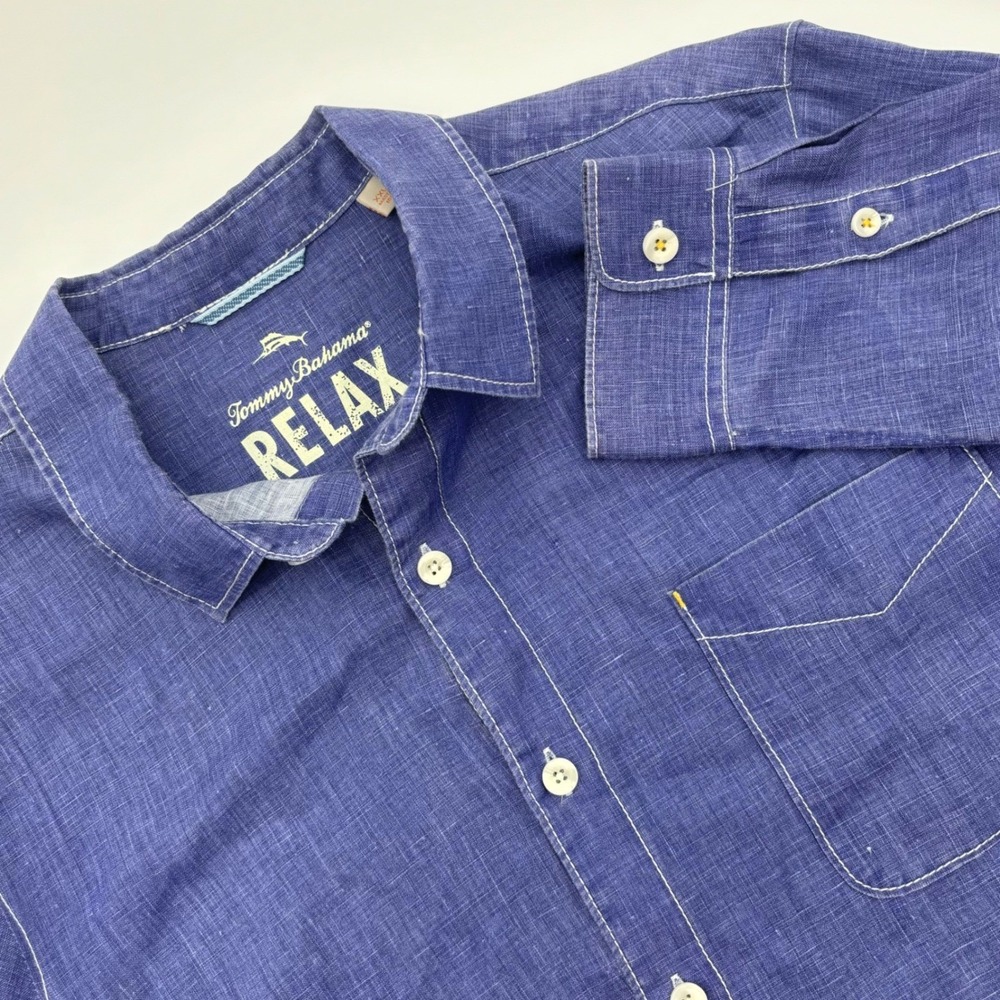 Tommy Bahama RELAX XXL‎ Linen Shirt Blue Long Sleeve Button Up Menswear